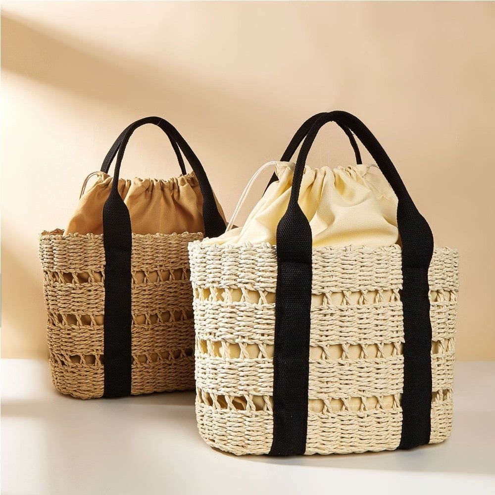  Túi cói đi biển vintage thời trang nữ phong cách cầm tay Hàn Quốc đẹp cổ điển màu nâu đậm - TC112 