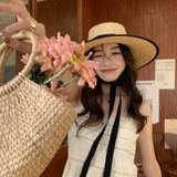  Quà tặng 20/10 cho sếp nữ, vợ, cô giáo, giáo viên nữ, mẹ và bạn gái, người yêu nữ quà tặng Mũ nón cói đi biển rộng vành tròn đẹp cho nữ sợi tự nhiên cao cấp dây đen - NC524 