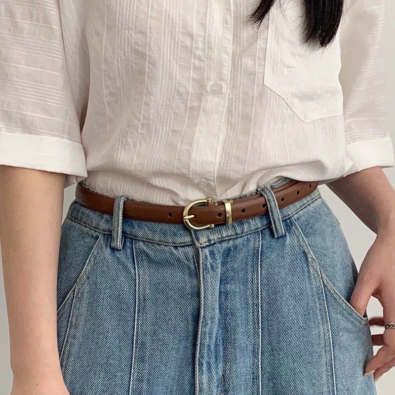  Thắt lưng nữ da bò thật AGANA dây nịt da thật đai váy da thật Hàn Quốc cao cấp phong cách hiện đại - Màu Khaki - DNT001 