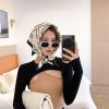 Khăn quàng choàng cổ lụa vuông cao cấp cho nữ văn phòng sở đẹp màu trắng họa tiết sọc đen AGANA - KL415