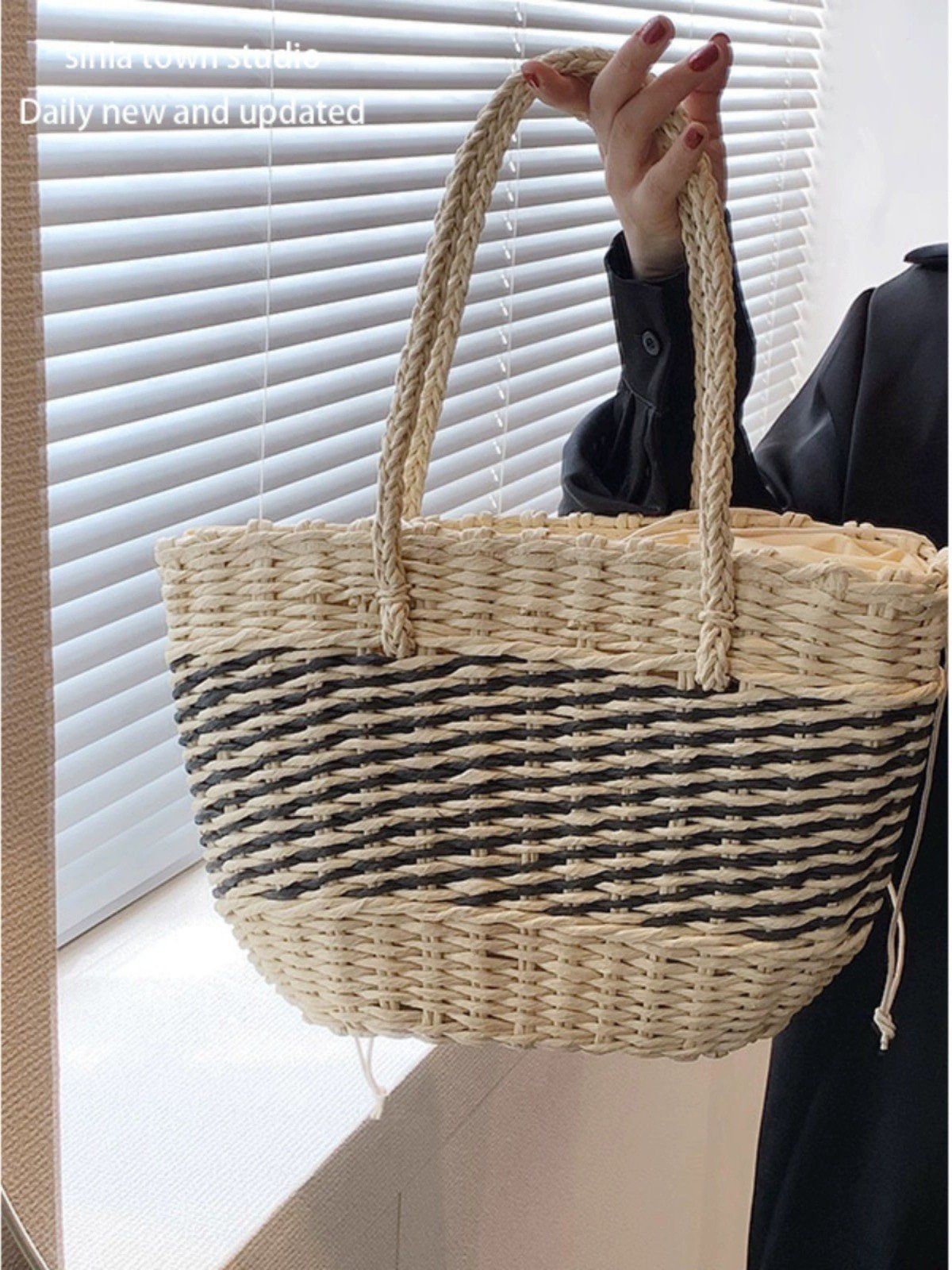  Túi cói đi biển vintage thời trang nữ phong cách cầm tay Hàn Quốc đẹp cổ điển màu nâu be  - TC110 