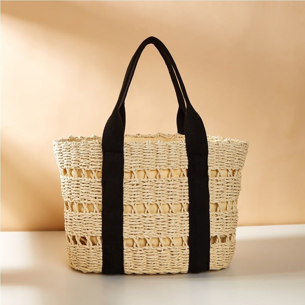  Túi cói đi biển vintage thời trang nữ phong cách cầm tay Hàn Quốc đẹp cổ điển màu nâu be  - TC111 