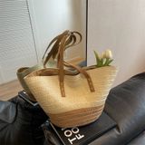  Túi cói đi biển vintage thời trang nữ phong cách cầm tay Hàn Quốc đẹp cổ điển màu nâu be sáng - TC105 