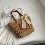  Túi cói đi biển vintage thời trang nữ phong cách cầm tay Hàn Quốc đẹp cổ điển màu nâu phối nơ - TC107 