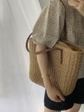  Túi cói đi biển vintage thời trang nữ phong cách cầm tay Hàn Quốc đẹp cổ điển màu nâu - TC106 
