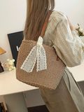  Túi cói đi biển vintage thời trang nữ phong cách cầm tay Hàn Quốc đẹp cổ điển màu nâu - TC106 