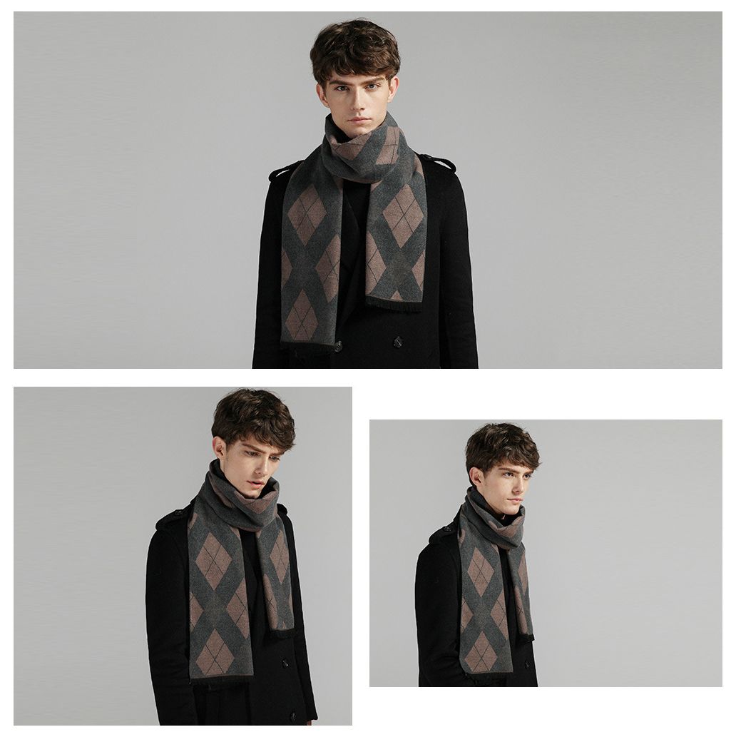  Quà tặng 20/11 cho đối tác nam, sếp nam, đồng nghiệp nam, người yêu nam ,bạn bè, anh trai hoặc người thân quà tặng Khăn quàng choàng cổ nam Hàng Hiệu & Cao Cấp - Khăn len cashmere giữ ấm họa tiết màu Xám caro hồng - KN017 