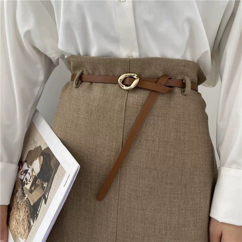  Thắt lưng nữ da bò thật AGANA dây nịt da thật đai váy da thật Hàn Quốc cao cấp phong cách hiện đại - DNT003 