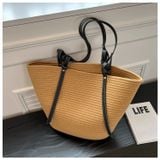  Túi cói đi biển vintage thời trang nữ phong cách cầm tay Hàn Quốc đẹp cổ điển màu nâu đậm - TC103 