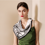  Khăn quàng cổ size vuông 70cm lụa mỏng nhẹ thích hợp cho mùa hè mùa xuân mùa thu chống nắng họa tiết la bàn màu đen AGANA- KL403 
