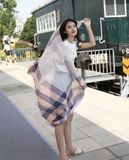  Quà tặng 20/11 cho sếp nữ, vợ, cô giáo, giáo viên nữ, mẹ và bạn gái, người yêu nữ quà tặng Khăn quàngchoàng cổ lụa cao cấp cho nữ văn phòng sở đẹp màu xanh sọc AGANA - KS155 