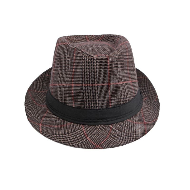  Mũ nón phớt Fedora nam vành nhỏ cao cấp AGANA nón cao bồi phong cách cổ điển pha lẫn hiện đại - Kẻ Sọc Nâu Viền Đỏ - MFDN002 