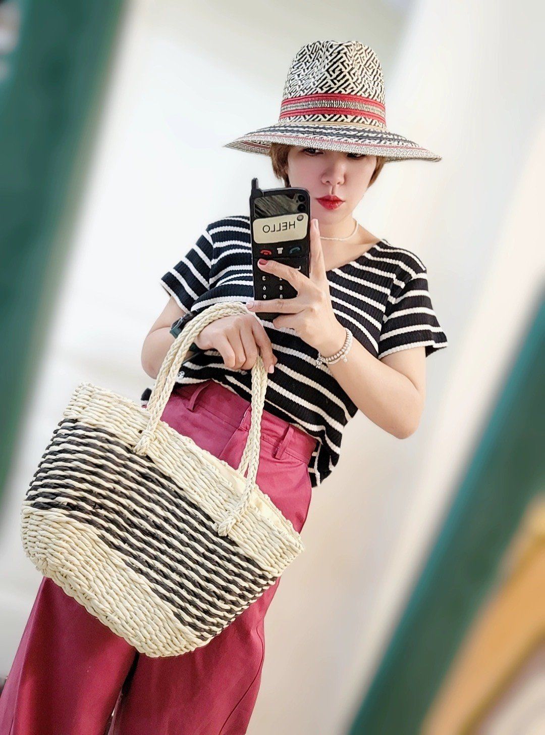  Túi cói đi biển vintage thời trang nữ phong cách cầm tay Hàn Quốc đẹp cổ điển màu nâu be  - TC110 