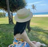  Mũ nón cói đi biển rộng vành tròn đẹp cho nữ vintage sợi tự nhiên cao cấp AGANA 