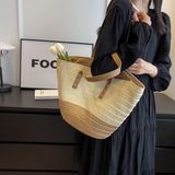  Túi cói đi biển vintage thời trang nữ phong cách cầm tay Hàn Quốc đẹp cổ điển màu nâu be sáng - TC105 