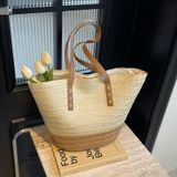  Túi cói đi biển vintage thời trang nữ phong cách cầm tay Hàn Quốc đẹp cổ điển màu nâu be sáng - TC105 