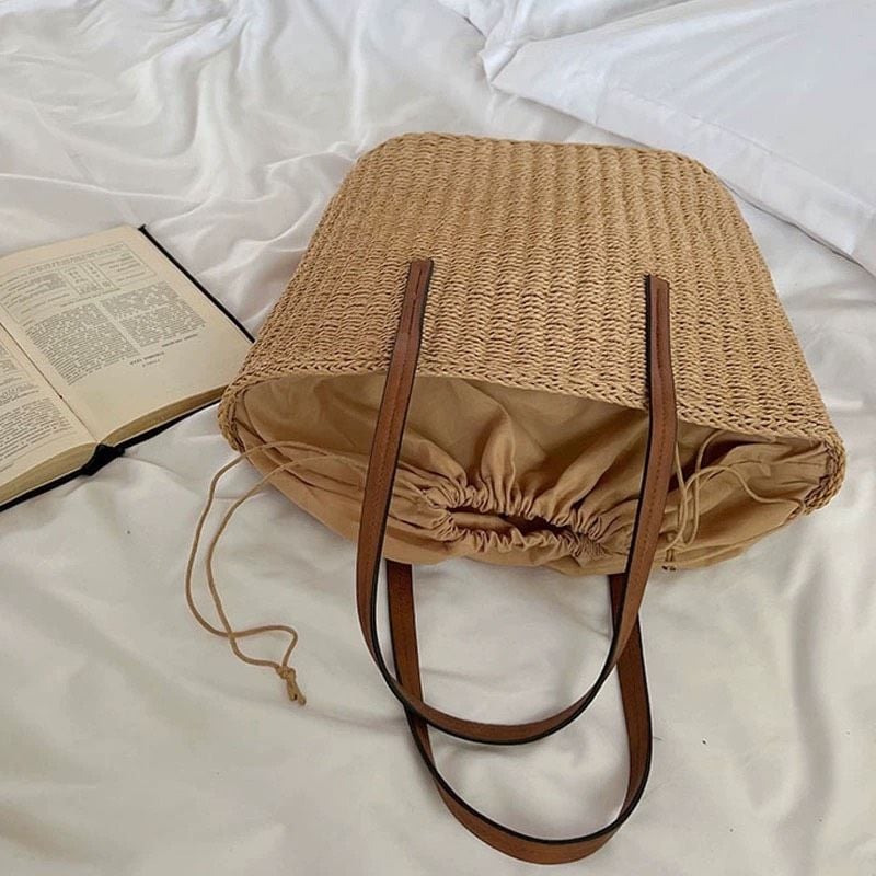  Túi cói đi biển vintage thời trang nữ phong cách cầm tay Hàn Quốc đẹp cổ điển màu nâu - TC106 