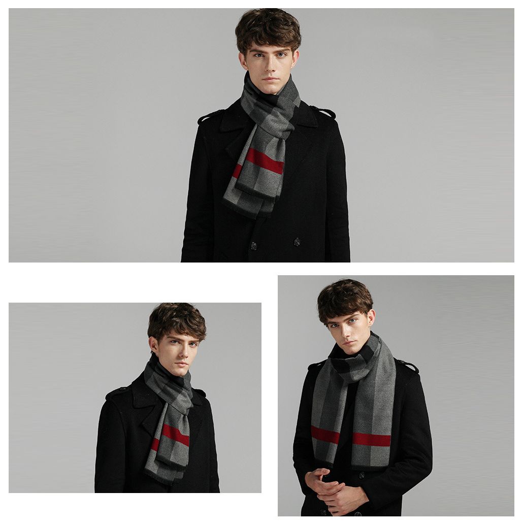  Quà tặng 20/11 cho đối tác nam, sếp nam, đồng nghiệp nam, người yêu nam ,bạn bè, anh trai hoặc người thân quà tặng Khăn quàng choàng cổ nam Hàng Hiệu & Cao Cấp - Khăn len cashmere giữ ấm họa tiết màu Xám sọc đỏ - KN019 