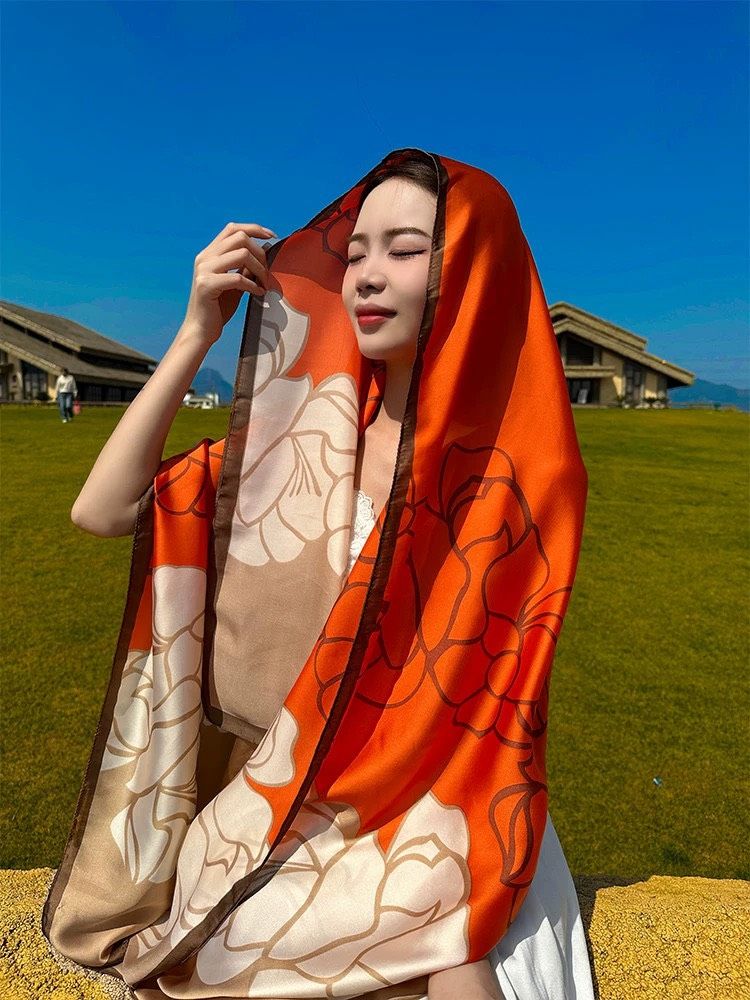  Khăn quàng choàng cổ lụa cao cấp cho nữ văn phòng sở đẹp màu cam AGANA - KS181 