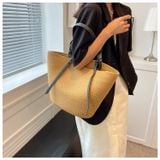  Túi cói đi biển vintage thời trang nữ phong cách cầm tay Hàn Quốc đẹp cổ điển màu nâu đậm - TC103 