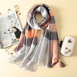  Khăn quàng choàng cổ lụa cao cấp cho nữ văn phòng sở đẹp màu xanh sọc AGANA - KS155 