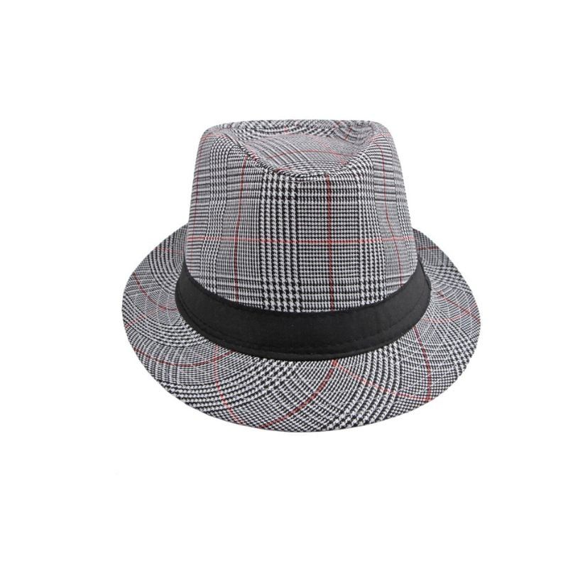  Mũ nón phớt Fedora nam vành nhỏ cao cấp AGANA nón cao bồi phong cách cổ điển pha lẫn hiện đại - Kẻ Sọc Trắng Viền Đỏ - MFDN002 