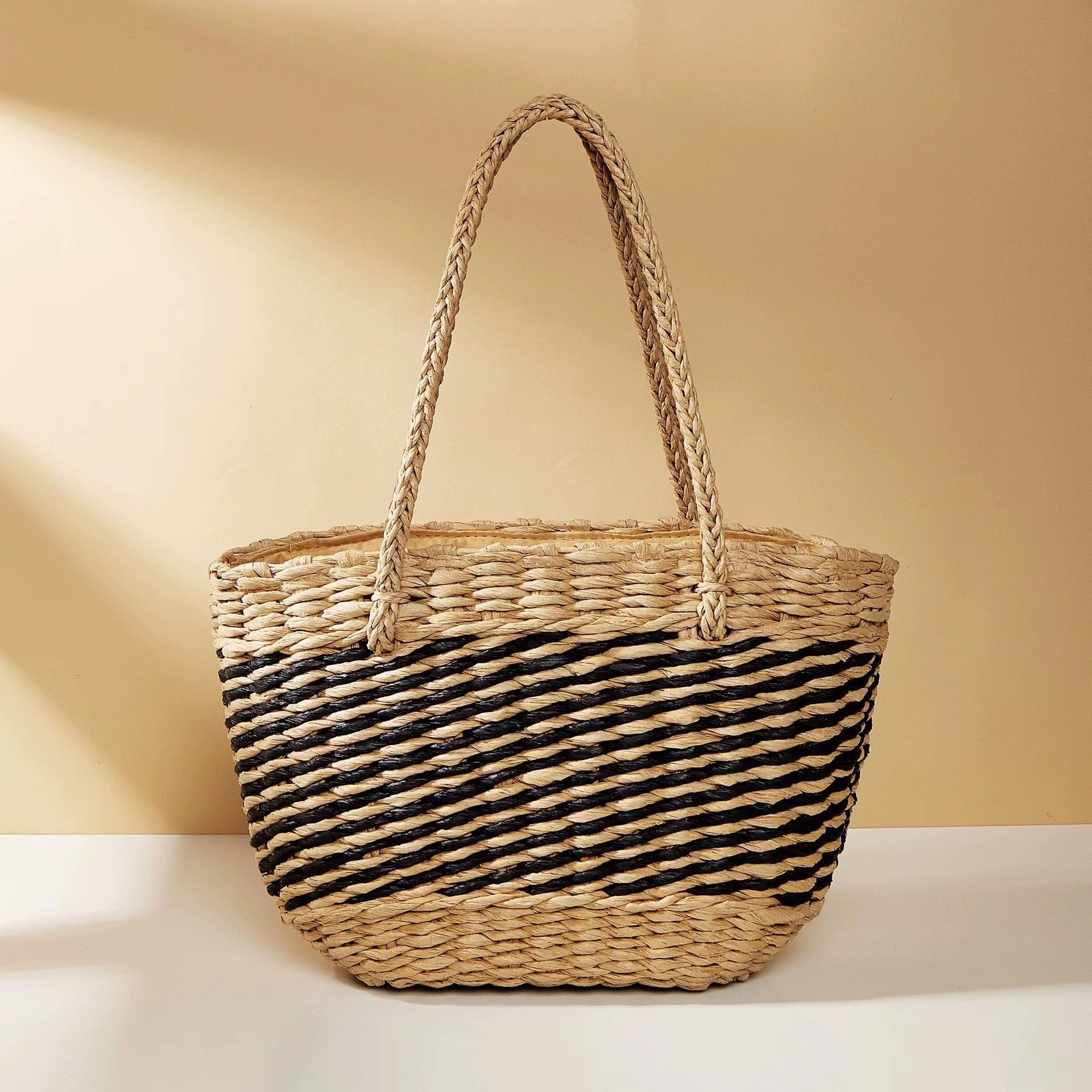  Túi cói đi biển vintage thời trang nữ phong cách cầm tay Hàn Quốc đẹp cổ điển màu nâu đậm - TC109 