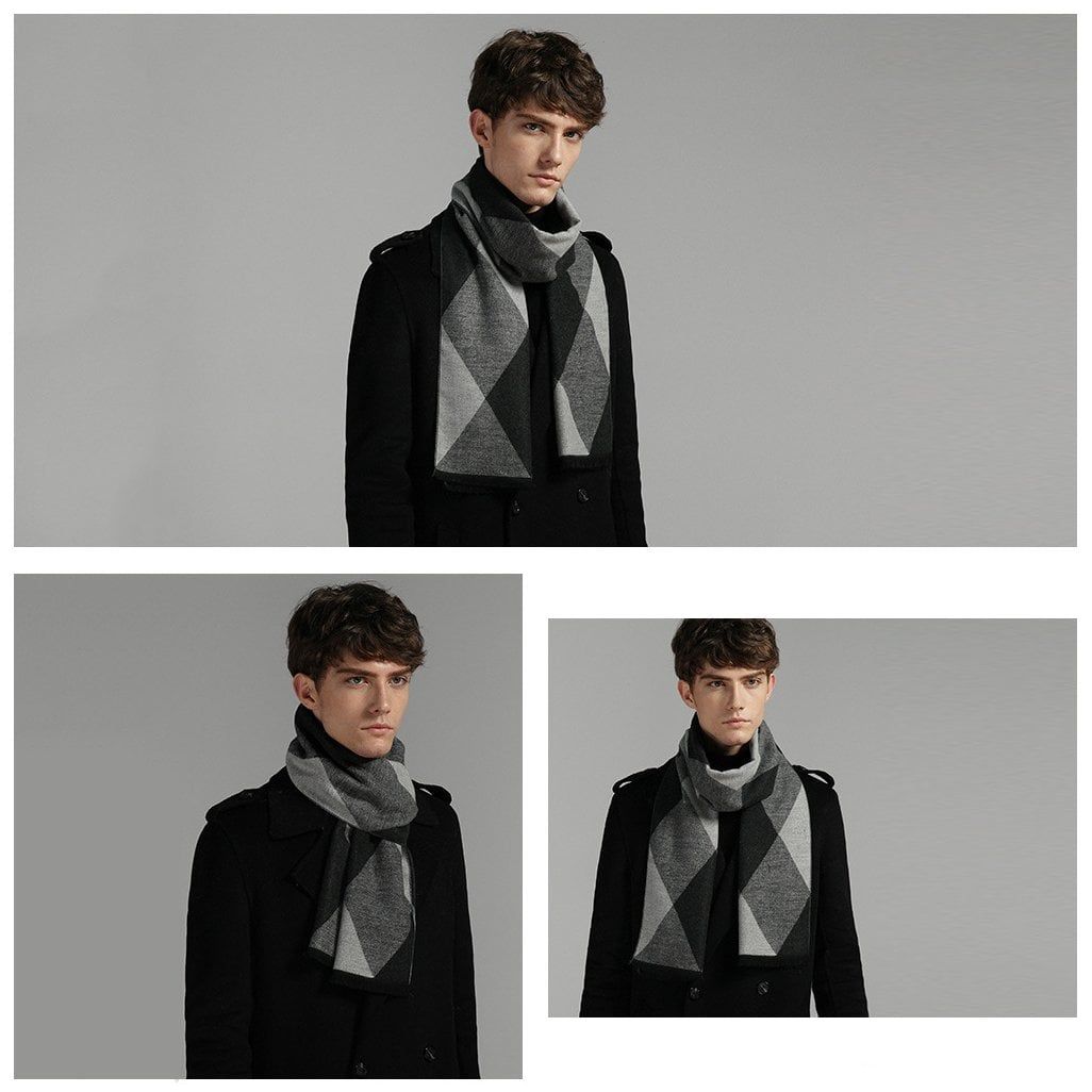  Quà tặng 20/11 cho đối tác nam, sếp nam, đồng nghiệp nam, người yêu nam ,bạn bè, anh trai hoặc người thân quà tặng Khăn quàng choàng cổ nam Hàng Hiệu & Cao Cấp - Khăn len cashmere giữ ấm họa tiết caro màu trắng đen xám - KN022 