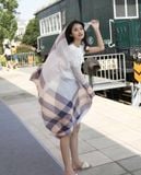  Quà tặng 20/10 cho sếp nữ, vợ, cô giáo, giáo viên nữ, mẹ và bạn gái, người yêu nữ quà tặng Khăn quàngchoàng cổ lụa cao cấp cho nữ văn phòng sở đẹp màu xanh sọc AGANA - KS155 