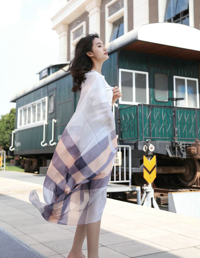  Khăn quàng choàng cổ lụa cao cấp cho nữ văn phòng sở đẹp màu xanh sọc AGANA - KS155 