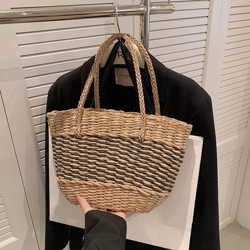  Túi cói đi biển vintage thời trang nữ phong cách cầm tay Hàn Quốc đẹp cổ điển màu nâu đậm - TC109 