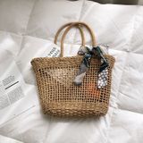  Túi cói đi biển vintage thời trang nữ phong cách cầm tay Hàn Quốc đẹp cổ điển màu nâu be- TC108 