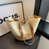  Túi cói đi biển vintage thời trang nữ phong cách cầm tay Hàn Quốc đẹp cổ điển màu nâu be sáng - TC105 