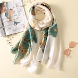  Khăn quàng choàng cổ lụa cao cấp cho nữ văn phòng sở đẹp hoa sen trắng xanh AGANA - KS021 