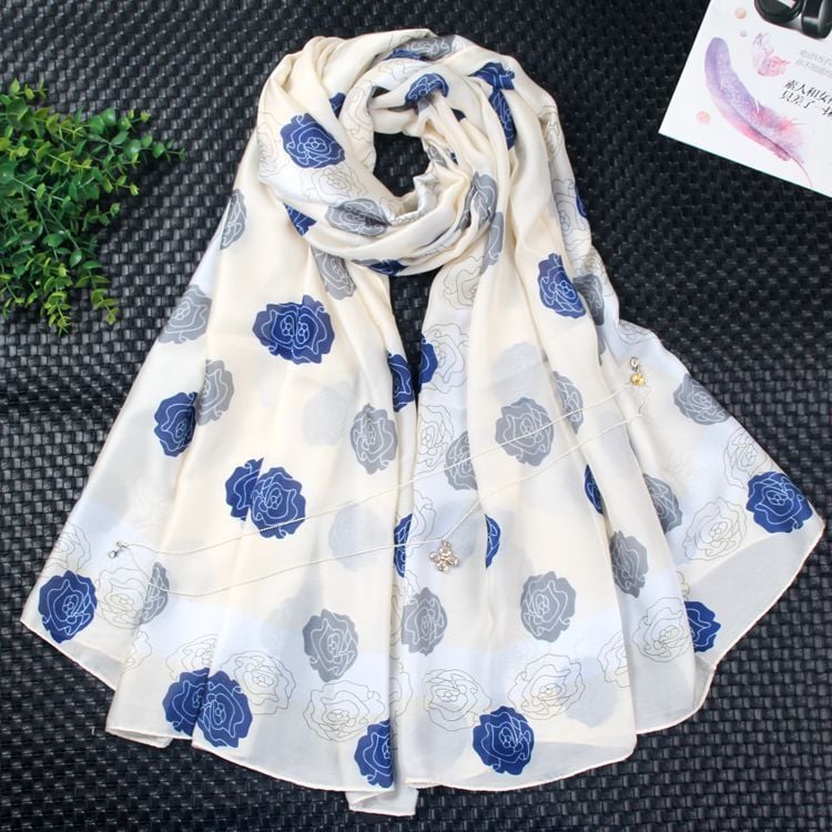  Khăn quàng choàng cổ lụa cao cấp cho nữ văn phòng sở đẹp màu trắng AGANA - KS174 