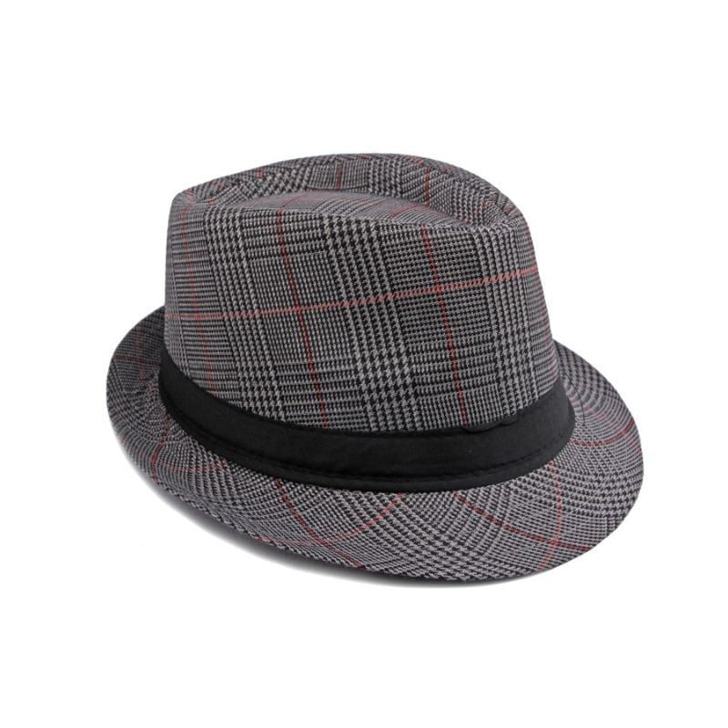  Quà tặng 20/10 cho đối tác nam, sếp nam, đồng nghiệp nam, người yêu nam ,bạn bè, anh trai hoặc người thân quà tặng Mũ nón phớt Fedora nam vành nhỏ cao cấp AGANA nón cao bồi phong cách cổ điển pha lẫn hiện đại - Kẻ Sọc Xám Viền Đỏ - MFDN002 