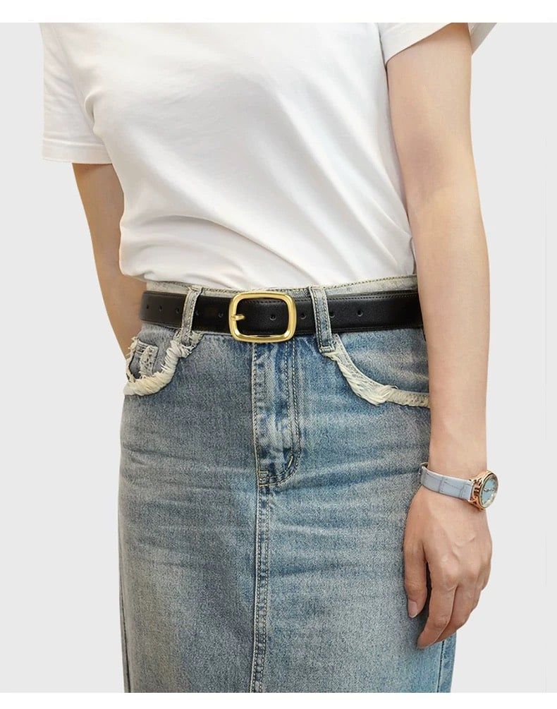  Thắt lưng nữ da bò thật AGANA dây nịt da thật đai váy da thật Hàn Quốc cao cấp phong cách hiện đại- Màu Đen - DNT002 