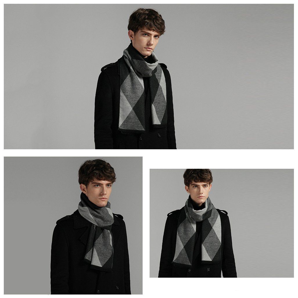  Quà tặng 20/10 cho đối tác nam, sếp nam, đồng nghiệp nam, người yêu nam ,bạn bè, anh trai hoặc người thân quà tặng Khăn quàng choàng cổ nam Hàng Hiệu & Cao Cấp - Khăn len cashmere giữ ấm họa tiết caro màu trắng đen xám - KN022 