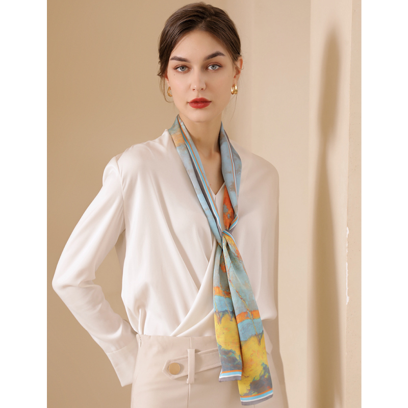  Quà tặng 20/10 cho sếp nữ, vợ, cô giáo, giáo viên nữ, mẹ và bạn gái, người yêu nữ quà tặng khăn quàng choàng cổ lụa cao cấp cho nữ văn phòng công sở đẹp tranh phong cảnh màu xanh lam AGANA - K1001 