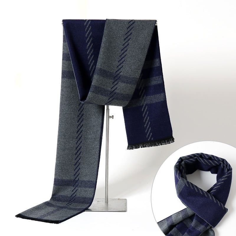  Quà tặng 20/10 cho đối tác nam, sếp nam, đồng nghiệp nam, người yêu nam ,bạn bè, anh trai hoặc người thân quà tặng Khăn quàng choàng cổ nam Hàng Hiệu & Cao Cấp - Khăn len cashmere giữ ấm họa tiết màu Xám sọc xanh - KN015 