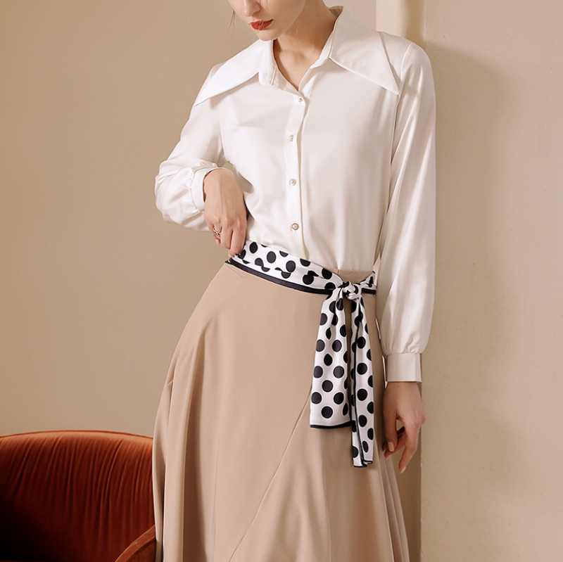  Quà tặng 20/10 cho sếp nữ, vợ, cô giáo, giáo viên nữ, mẹ và bạn gái, người yêu nữ quà tặng khăn quàng choàng cổ lụa cao cấp cho nữ văn phòng công sở đẹp họa tiết chấm bi màu trắng AGANA - K1002 