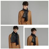  Quà tặng 20/10 cho đối tác nam, sếp nam, đồng nghiệp nam, người yêu nam ,bạn bè, anh trai hoặc người thân quà tặng Khăn quàng choàng cổ nam Hàng Hiệu & Cao Cấp - Khăn len cashmere giữ ấm họa tiết màu Xám sọc xanh - KN015 