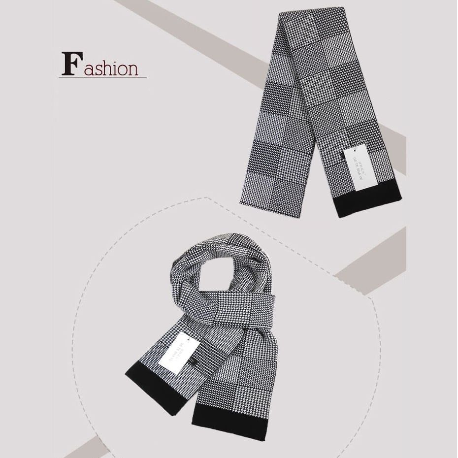  Khăn quàng choàng cổ nam Hàng Hiệu & Cao Cấp - Khăn len houndstooth giữ ấm họa tiết caro màu xám - KN004 