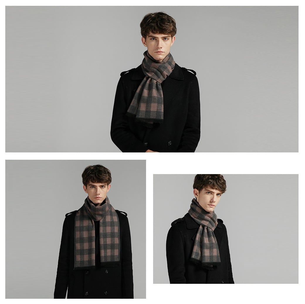  Quà tặng 20/10 cho đối tác nam, sếp nam, đồng nghiệp nam, người yêu nam ,bạn bè, anh trai hoặc người thân quà tặng Khăn quàng choàng cổ nam Hàng Hiệu & Cao Cấp - Khăn len cashmere giữ ấm họa tiết màu Xám caro hồng - KN016 