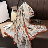  Quà tặng 20/10 cho sếp nữ, vợ, cô giáo, giáo viên nữ, mẹ và bạn gái, người yêu nữ quà tặng Khăn quàngchoàng cổ lụa cao cấp cho nữ văn phòng sở đẹp màu trắng viền cam AGANA - KS210 