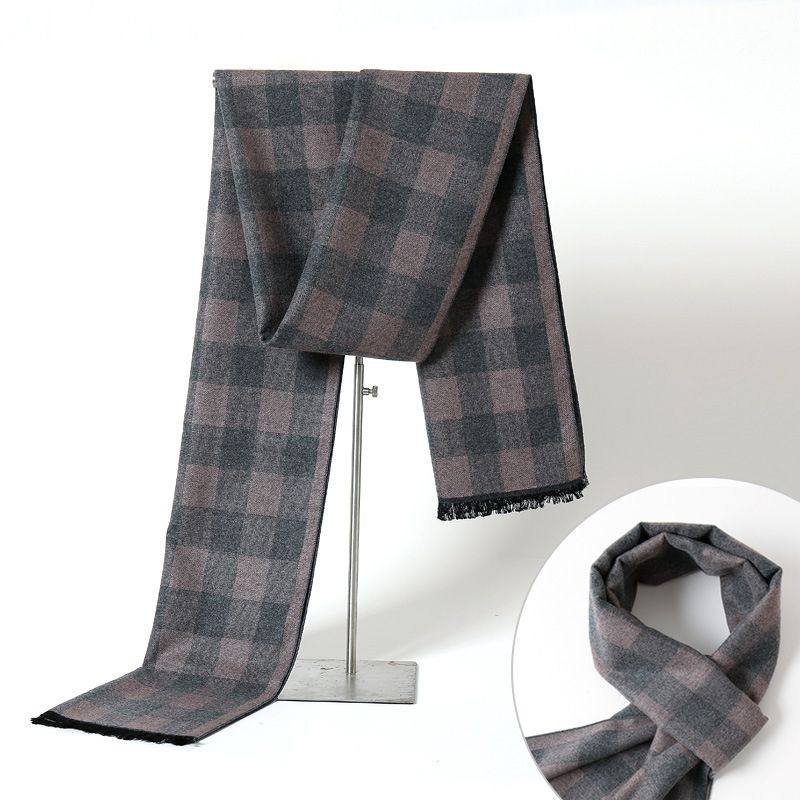 Khăn quàng choàng cổ nam Hàng Hiệu & Cao Cấp - Khăn len cashmere giữ ấm họa tiết màu Xám caro hồng - KN016 