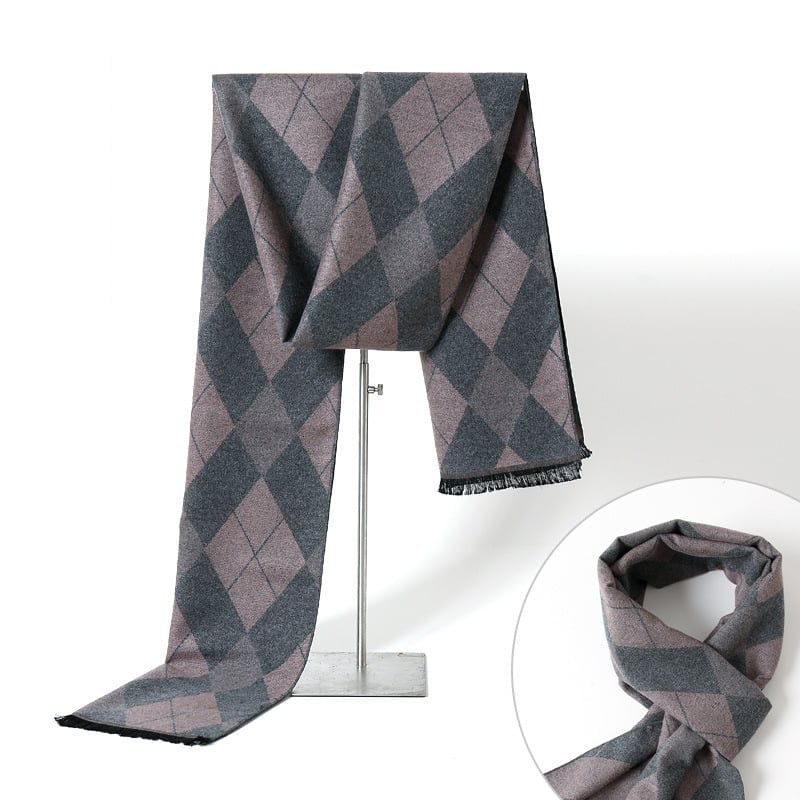  Khăn quàng choàng cổ nam Hàng Hiệu & Cao Cấp - Khăn len cashmere giữ ấm họa tiết màu Xám caro hồng - KN017 