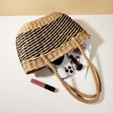  Túi cói đi biển vintage thời trang nữ phong cách cầm tay Hàn Quốc đẹp cổ điển màu nâu đậm - TC109 