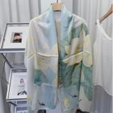  Quà tặng 20/10 cho sếp nữ, vợ, cô giáo, giáo viên nữ, mẹ và bạn gái, người yêu nữ quà tặng Khăn quàngchoàng cổ lụa cao cấp cho nữ văn phòng sở đẹp màu xanh phối hoa sen AGANA - KS180 