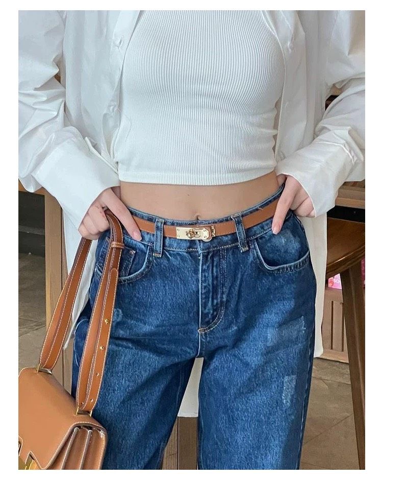  Thắt lưng nữ da bò thật AGANA dây nịt da thật đai váy da thật Hàn Quốc cao cấp phong cách hiện đại - DNT010 